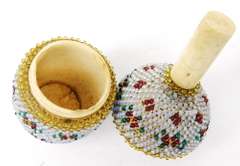 Rare Antique French Bone & Glass Beads Bobbin Holder