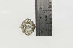 14K White Gold Art Deco Filigree CZ Diamond Accent Vintage Ring