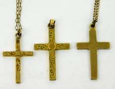 3 Vintage Gold Filled Cross Necklaces