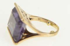 14K Yellow Gold 1940's Emerald Cut Amethyst Squared Filigree Ring