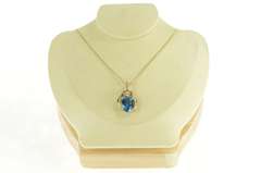 14K Yellow Gold Oval Blue Topaz Diamond Accent Elaborate Pendant