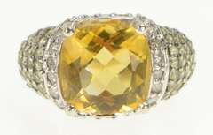 14K White Gold 4.30 Ctw Cushion Citrine Diamond Statement Ring