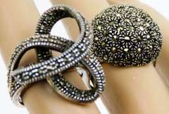 2 Ornate Sterling Silver Marcasite Rings, 6 & 6.5