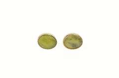 14K Yellow Gold Oval Nephrite Inset Classic Vintage Stud Earrings