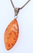 Vintage 925 Sterling Silver Amber Pendant on Box Chain Necklace