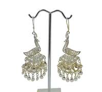 Vintage Articulated 925 Sterling Silver Filigree Peacock Movable Dangle Drop Earrings