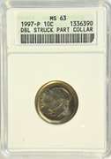 Choice BU Double Struck 1997-P Roosevelt Dime Error. ANACS MS63