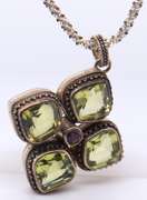 Vintage 925 Sterling Silver Indonesia Peridot Pendant on Italian Chain Necklace