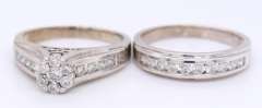 Remarkable White Gold Diamond Cluster Engagement Ring with a Tapered Shank and Filigree accent
