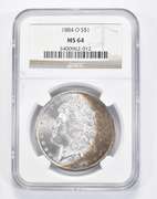 MS64 1884-O Morgan Silver Dollar - Graded NGC Rainbow Toned