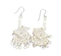 Vintage Articulated 925 Sterling Silver Filigree Peacock Movable Dangle Drop Earrings
