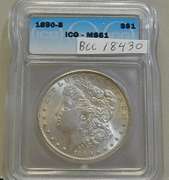 1890-S Morgan Dol ICG MS-61 hard date
