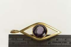 14K Yellow Gold Amethyst Ornate Navette Retro Statement Pendant