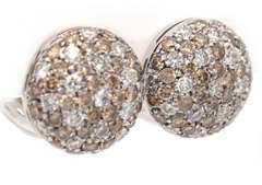 Handsome 1.00ctw Brown and White Diamond Cluster Button Earrings in 18K