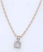 925 Sterling Silver Princess Cut Cubic Zirconia Pendant on Gucci Style Chain Necklace