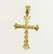 14K Yellow Gold Groove Diamond Cut Cross Christian Faith Charm/Pendant