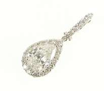 18K White Gold 2.09 Ctw Pear 1.40 Ct VS Diamond Halo Pendant