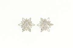 14K White Gold 3.00 Ctw 1950's Diamond Flower Snowflake Earrings