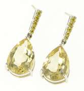 14K White Gold Pear Citrine Bar Drop Dangle Statement Earrings