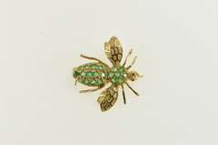 14K Yellow Gold Retro Bee Pave Emerald Fly Bug Pin/Brooch
