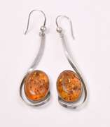 Vintage Amber Dangle Earring In Sterling Silver