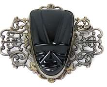 Big Vintage Black Onyx Face Mask Brooch