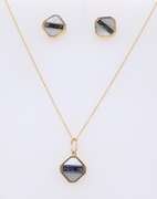 Vintage Bvlgari Mop and Sapphire Pendant on Chain with Matching Earrings