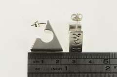 Sterling Silver Squared Geometric Pattern Triangle Hoop Earrings