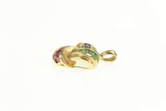 14K Yellow Gold Emerald Ruby Sapphire Triangle Knot Twist Pendant