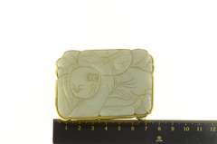 14K Yellow Gold Ornate Carved Chinese Jade Gardener Belt Buckle