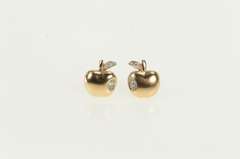 14K Rose Gold Diamond Inset Apple Classic Vintage Stud Earrings