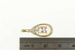14K Yellow Gold Oval Pink Topaz Diamond Dangle Statement Pendant