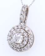 Elegant White Gold Round Brilliant Cut Diamond Double Halo Pendant on Chain