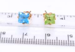 2 Pairs of Blue Topaz and Peridot 14kt Yellow Gold Stud Earrings
