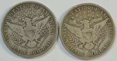 Sharp 1907 & 1912-S Barber Half Dollars in Fine