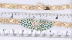 Graceful Emerald with Diamond Panther Necklace on Panther Link Chain