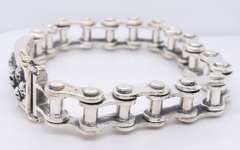 Skull Bike Chain Heavy Bracelet in 925 Sterling Silver