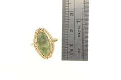 10K Yellow Gold Retro Vintage Nephrite Oval Ornate Statement Ring