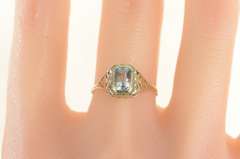 14K White Gold Art Deco Aquamarine Filigree Ornate Engagement Ring