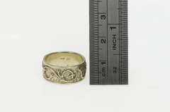 14K White Gold 8.3mm Handmade Ornate Scrollwork Pattern Band Ring