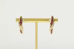10K Yellow Gold 2.20 Ctw Natural Ruby Diamond Oval Hoop Earrings