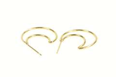 14K Yellow Gold Crescent Moon Hoop Vintage Statement Earrings