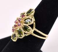 Fascinating Ruby And Green Tourmaline Ring In 14K Yellow Gold