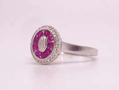 18KT SOLID WHITE GOLD, RUBY, & DIAMOND RING