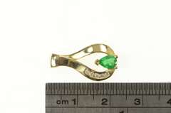 14K Yellow Gold Pear Emerald Diamond Ornate Freeform Pendant