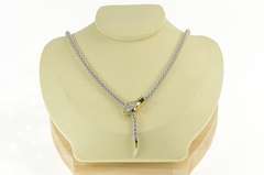 14K White Gold 0.16 Ctw Diamond Ruby Eye Snake Lavalier Necklace