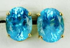 Large 14K Blue Topaz Stud Earrings