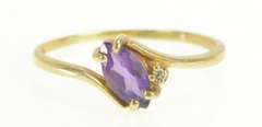10K Yellow Gold Marquise Amethyst Diamond Accent Bypass Ring