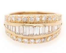 Outstanding 2.00ctw Baguette and Round Diamond Triple Row Ring