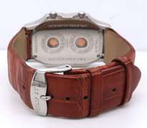 Philllip Stein Teslar Dual Time Zone Brown Leather Strap Watch